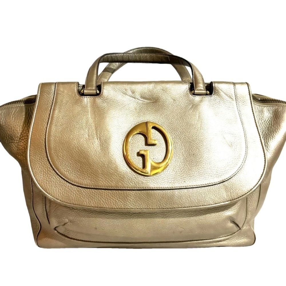 Gucci beige large leather handle handbag